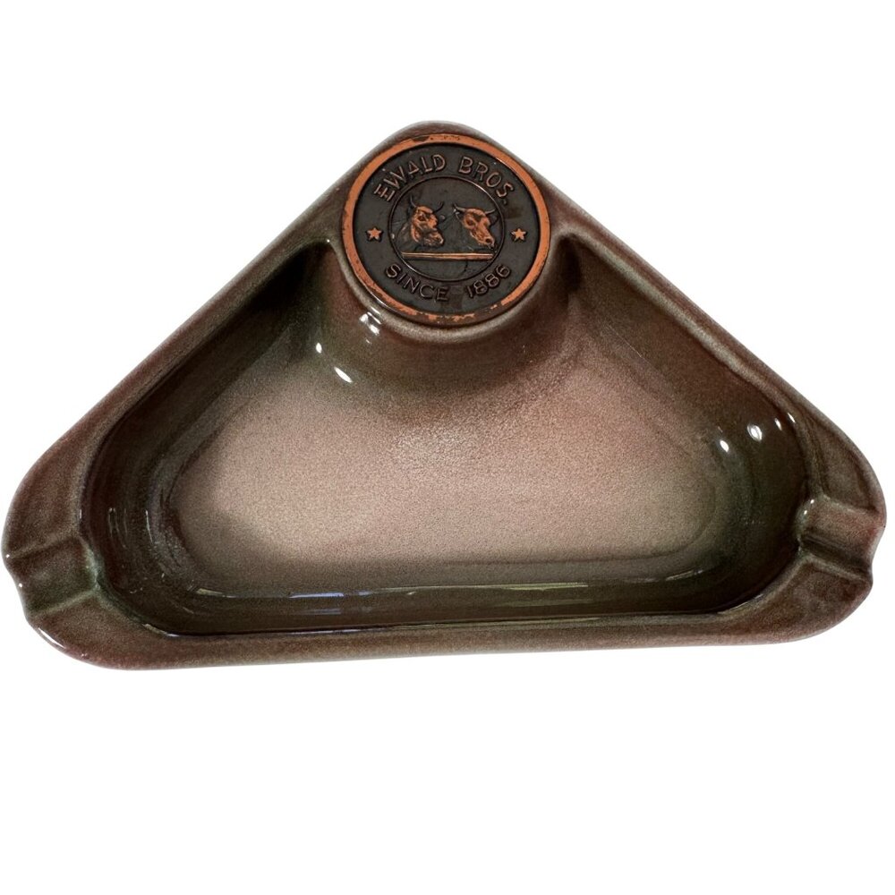 Ewald Bros Vintage Ceramic Brown Ashtray Copper Logo The Hyde Park No. 1940 USA